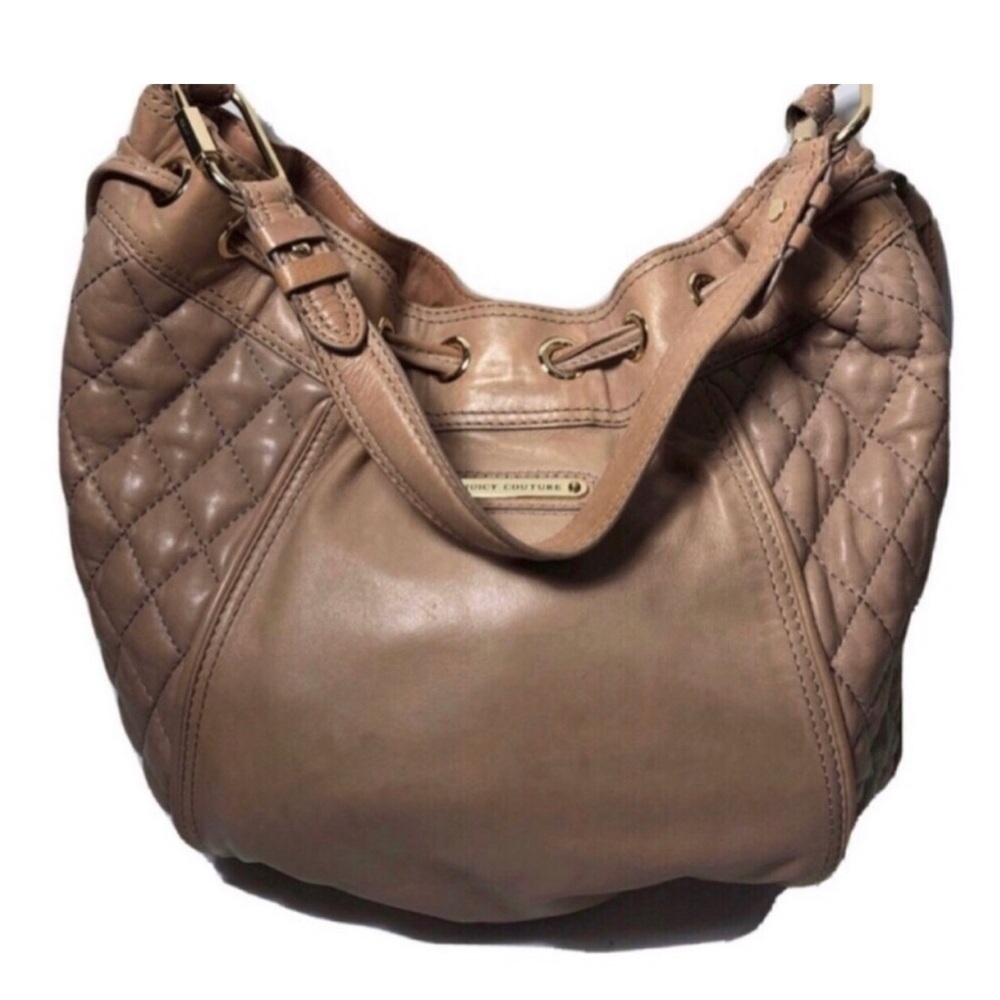 Juicy Couture Taupe Quilted Leather Hobo Shoulder Bag